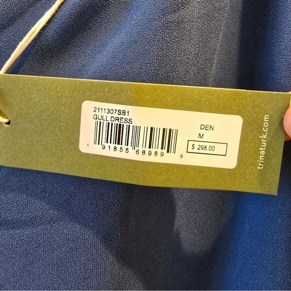 Trina Turk One Shoulder Fringe Dress, Turquoise Womens Gull Sz M NWT - Picture 4 of 6